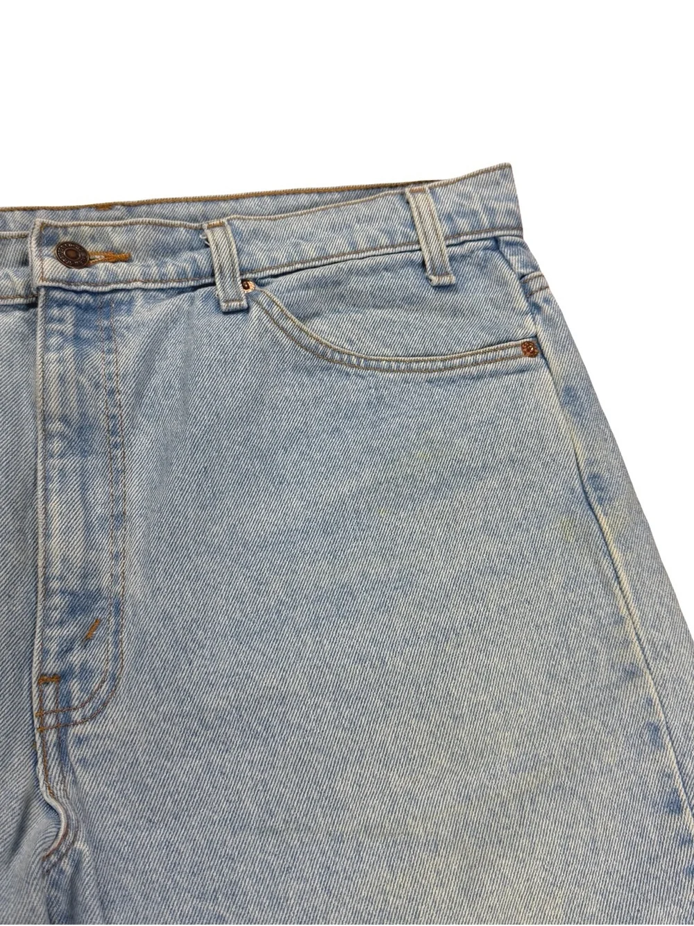 Vintage 90s Levis 505 Light Wash Orange Tab Blue Denim Jean Shorts Size 38